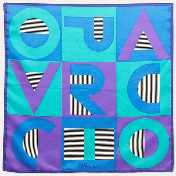 Chopard Blue/multicolor Logo Print Silk Scarf